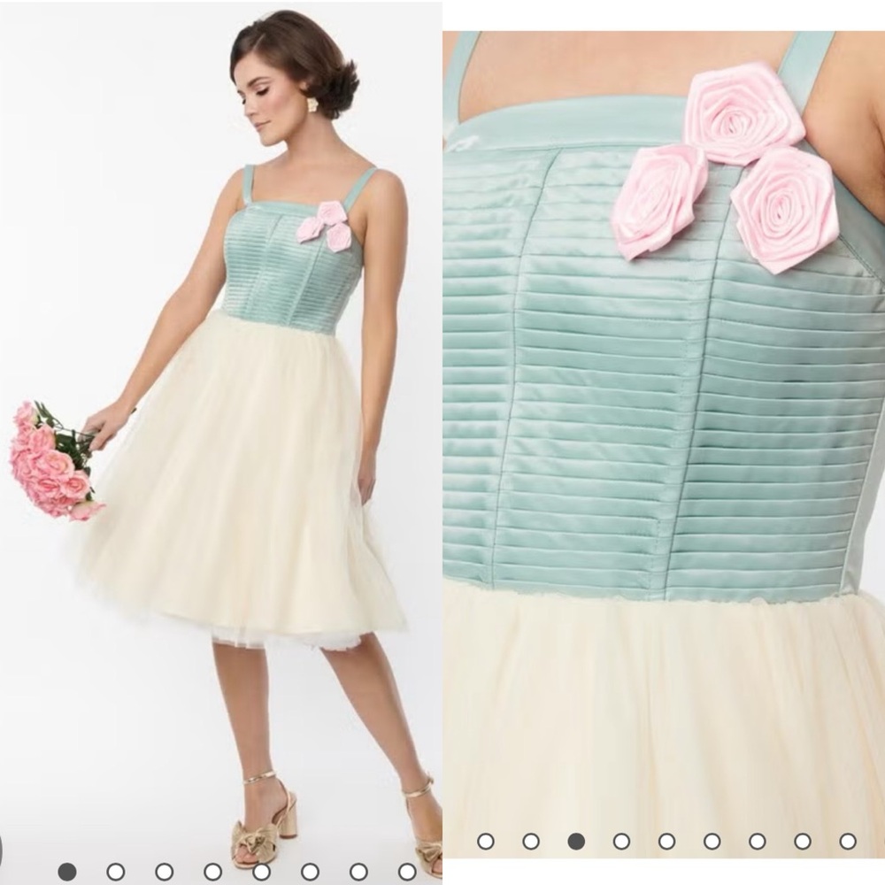 💕PRICE FIRM💕Unique Vintage Sage & Ivory Tulle Swing Dress